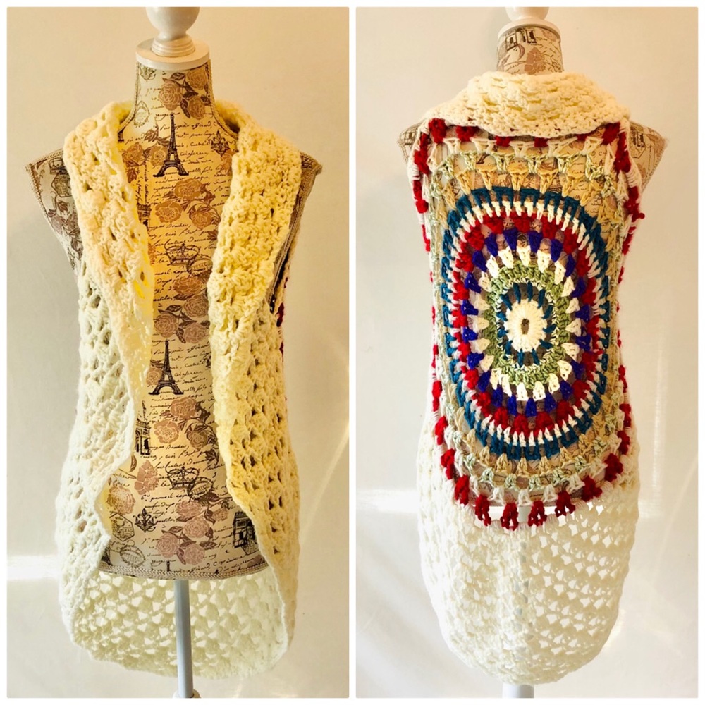 Handmade Crochet Knit Duster Afghan Sweater One Size